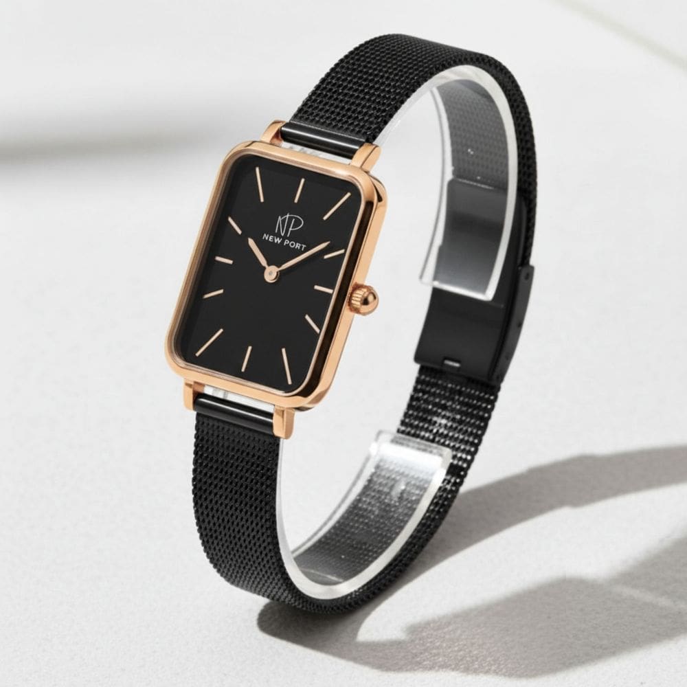 Relógio Feminino Preto Quadrado Elegante Casual New Port