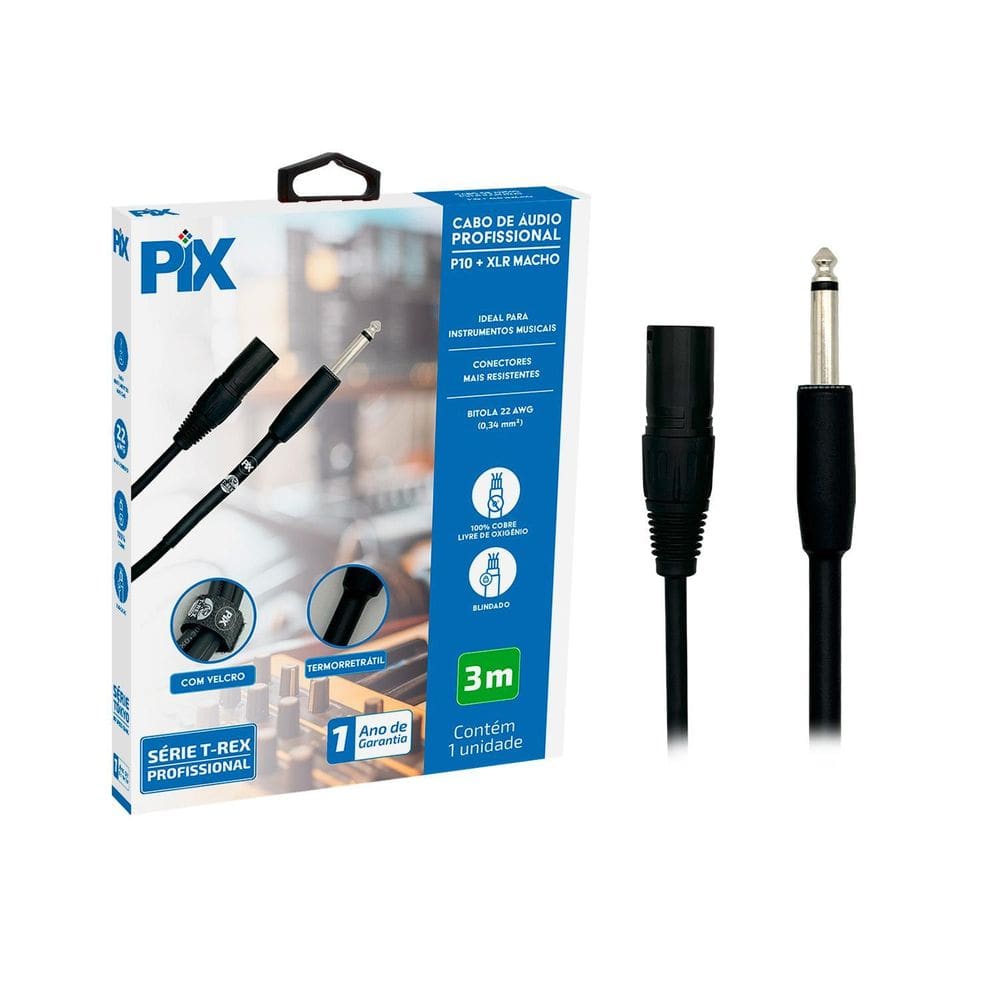 Cabo De Áudio P10 Mono Para Xlr Cannon Macho 3 Metros