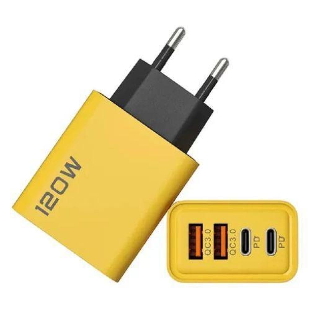 Carregador 120W 4 Portas Usb 3.0 Tipo-C Cor Amarelo