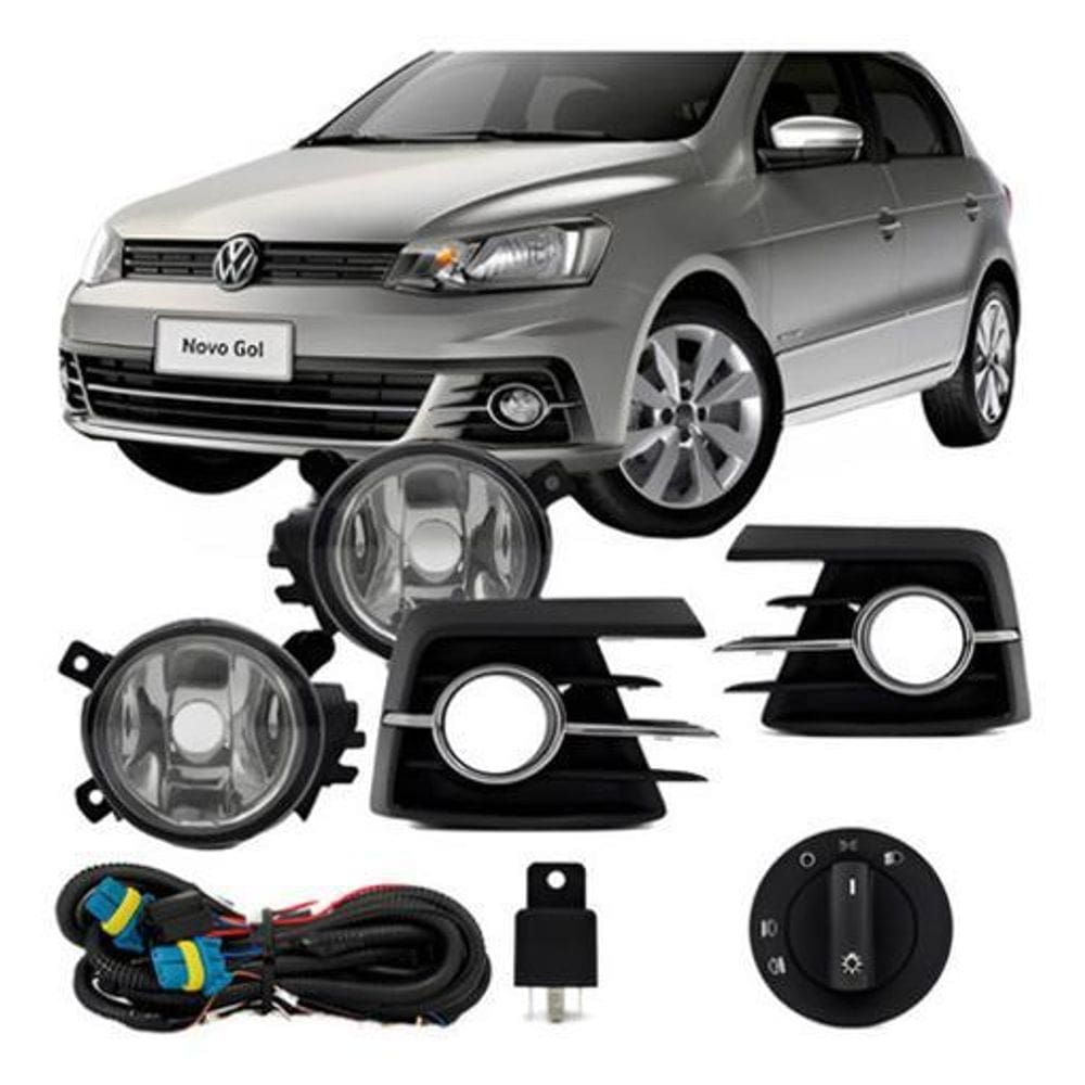 Kit Farol Milha Gol Gvii 2016 À 2018 Com Grade Aro Cromado