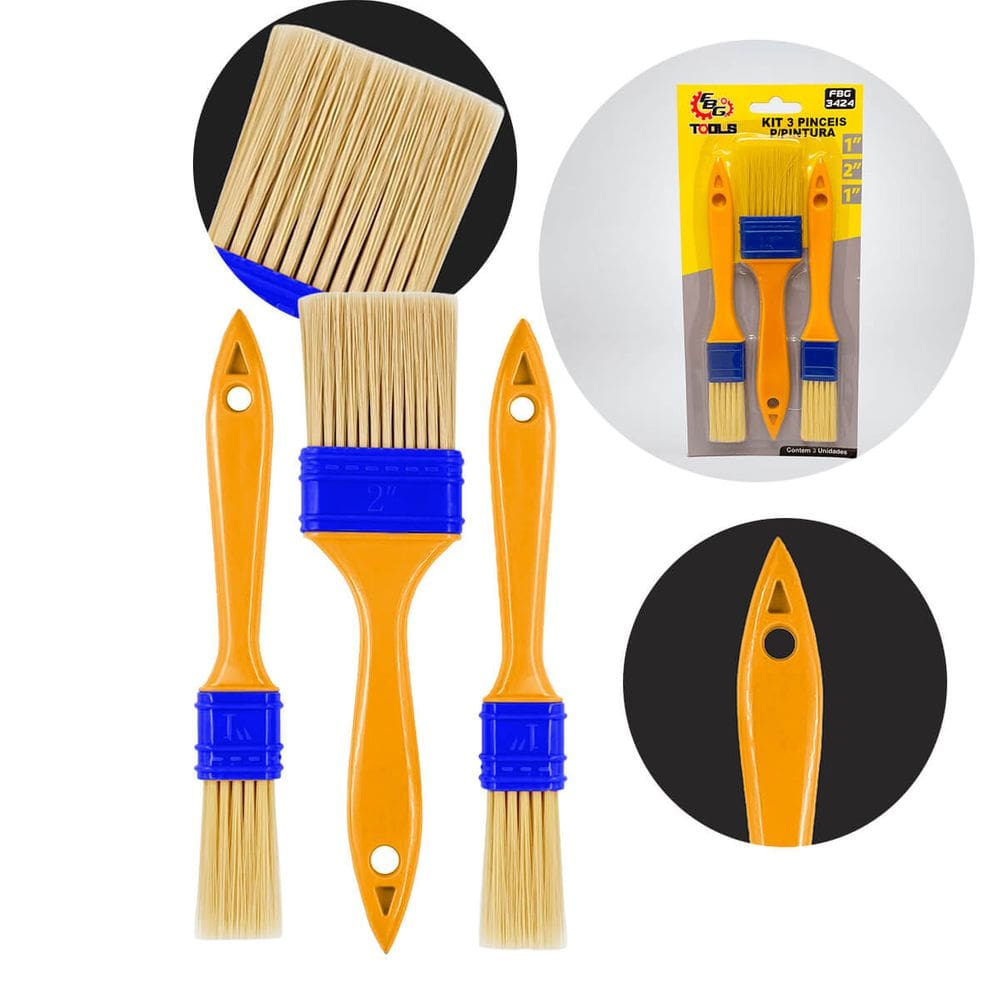 Pincel De Pintura Profissional Kit Com 3 Unidades