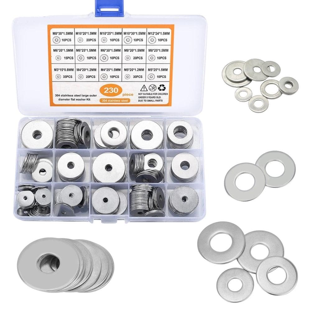 MP - Kit 230 Arruelas Lisa Aba Larga Inox M3