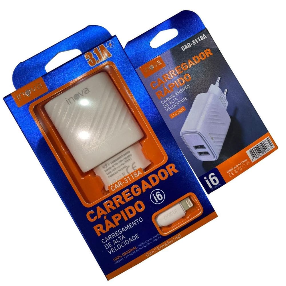 Carregador Fonte + Cabo Tipo C 3.1A 2 Usb Inova Car-3118C