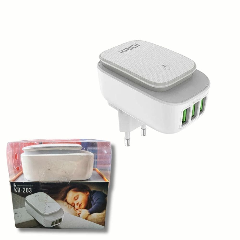 Carregador 3Usb Auto-Id Com Lâmpada Led Kd-203 - Kaidi