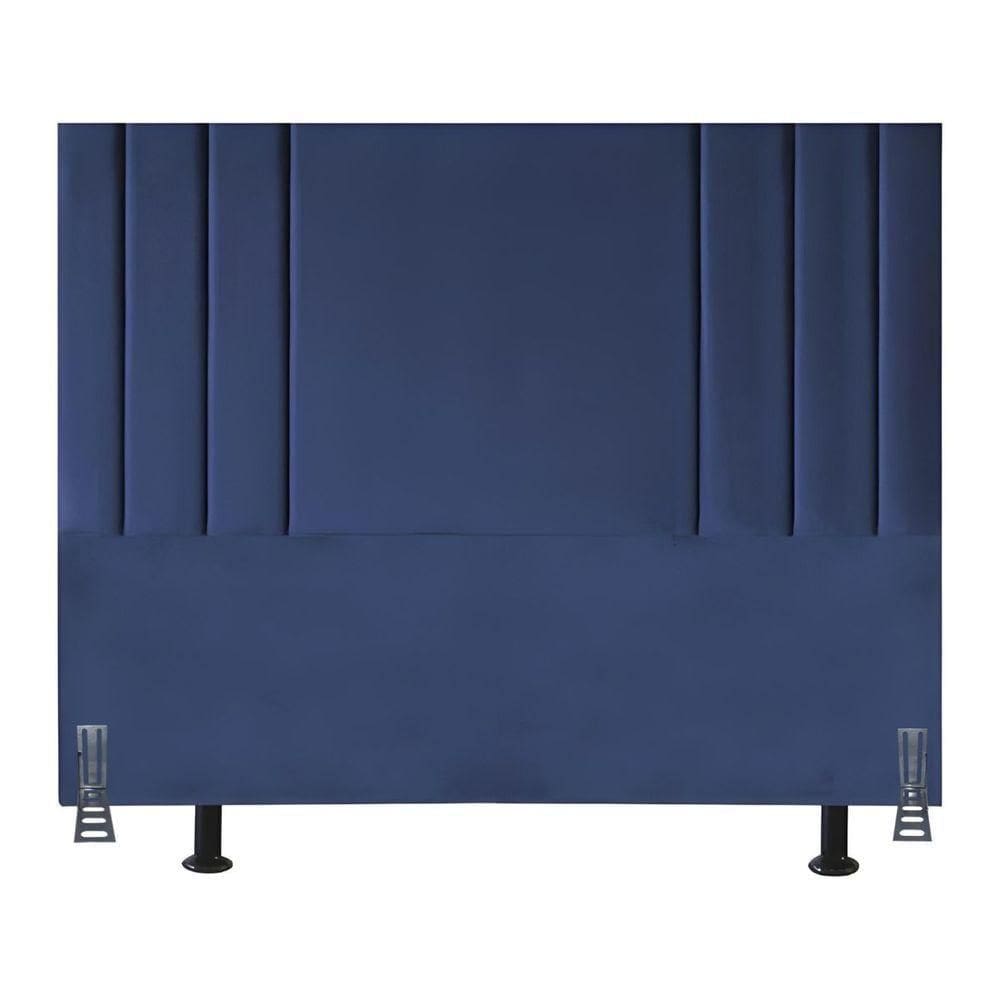 Cabeceira 140 Cm Suede Casal Frame Estofada Cama Box Moderna Azul Marinho