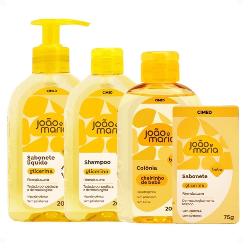 Kit Cimed João e Maria: Sabonete Liquído 200ml, Shampoo 200ml,  Sabonete em Barra 75g e Colônia 200ml