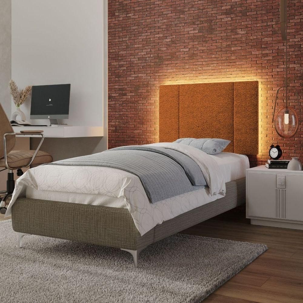 Cabeceira Estofada Cama Box Solteiro Com Led Star 90 Cm Bouclé Terracota