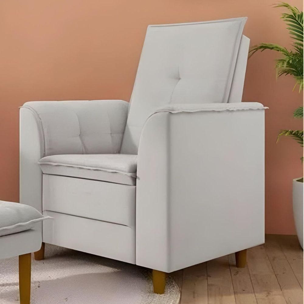 Poltrona Para Sala Confortável Decorativa Londres Linho Cinza