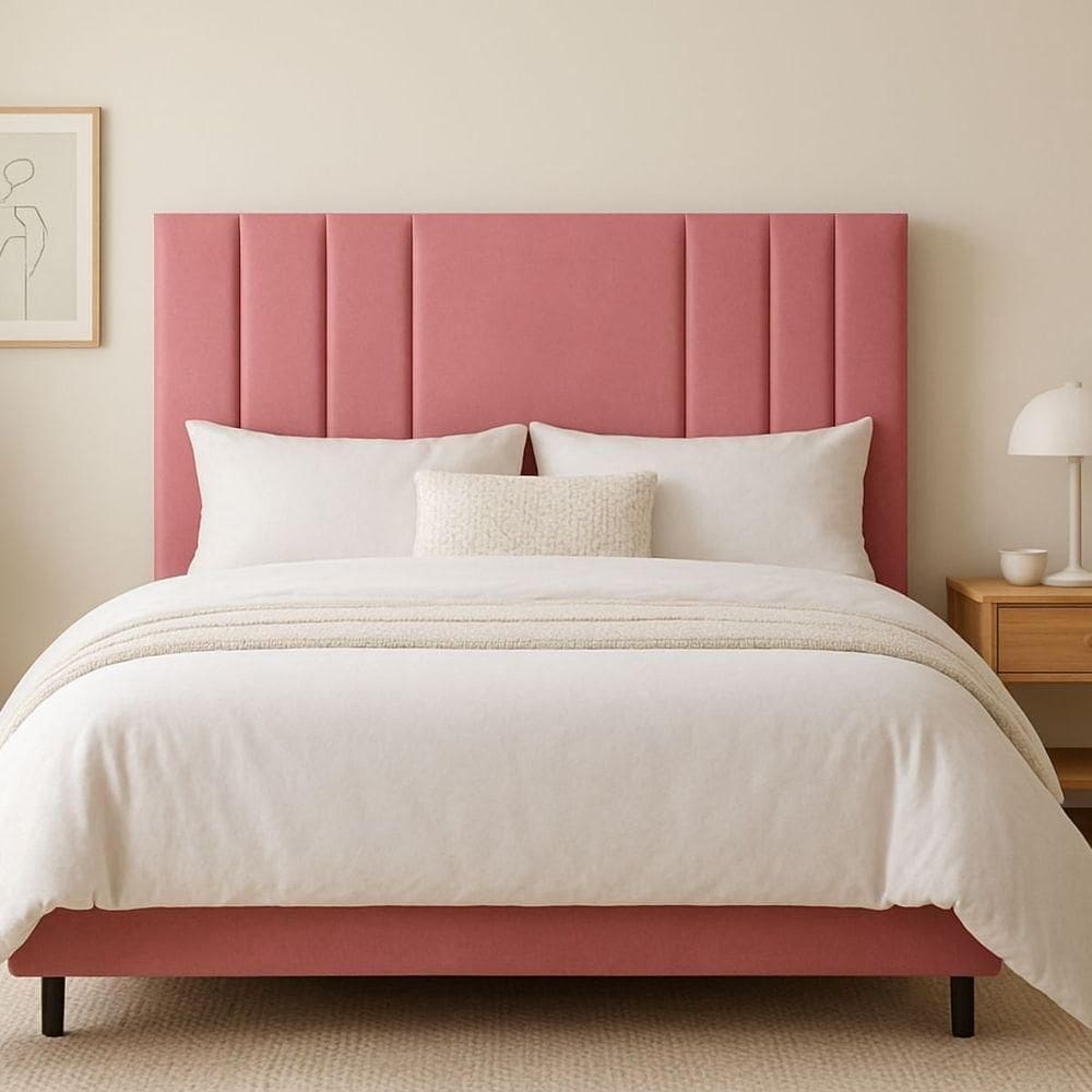 Cabeceira Suede Moderna King 195 Cm Estofada Cama Box Frame Rosa