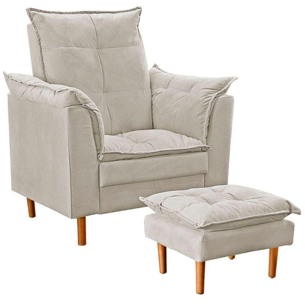 Poltrona De Amamentação Com Puff Quarto De Bebê Anny Suede Bege