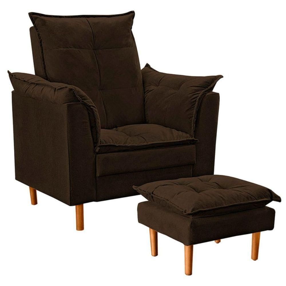 Poltrona De Amamentação Com Puff Quarto De Bebê Anny Suede Marrom