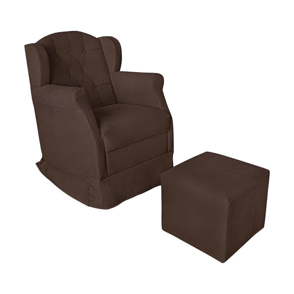 Poltrona Amamentação Com Balanço E Puff Luxo Suede Manuela Marrom