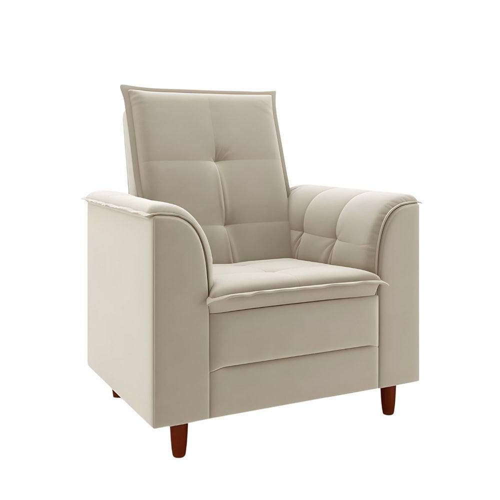 Poltrona Decorativa Estofada Confortável Sala Atenas Suede Bege