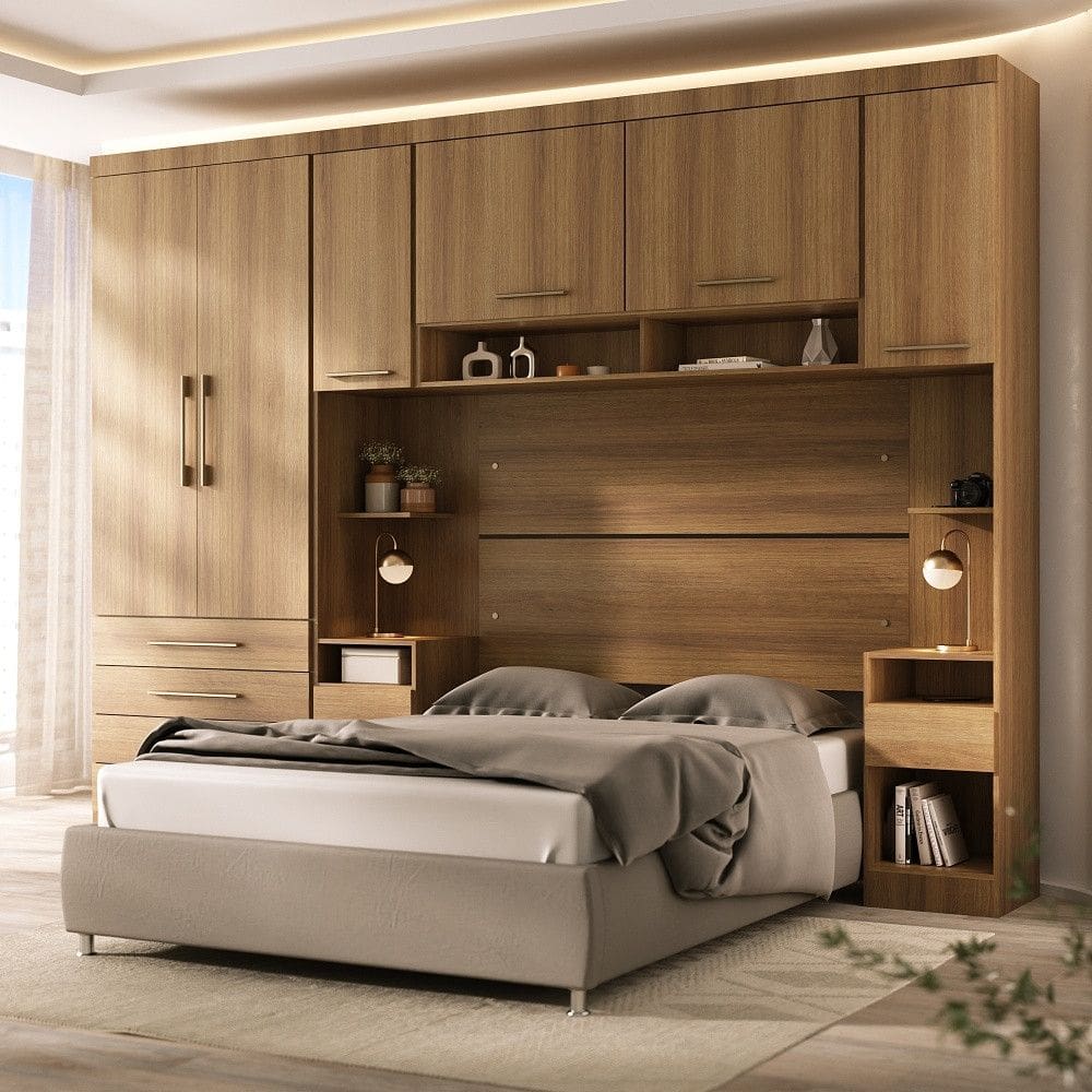 Quarto Modulado Queen com Guarda-roupas Maleiro e Cabeceira Paris Master Luciane Moveis