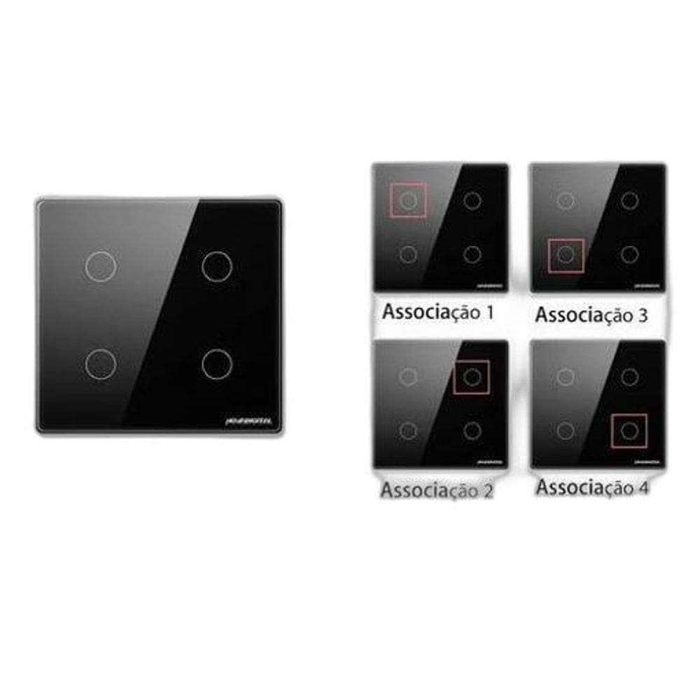 Interruptor Preto Wifi 4 Botões Inteligente 4X4 Alexa Google