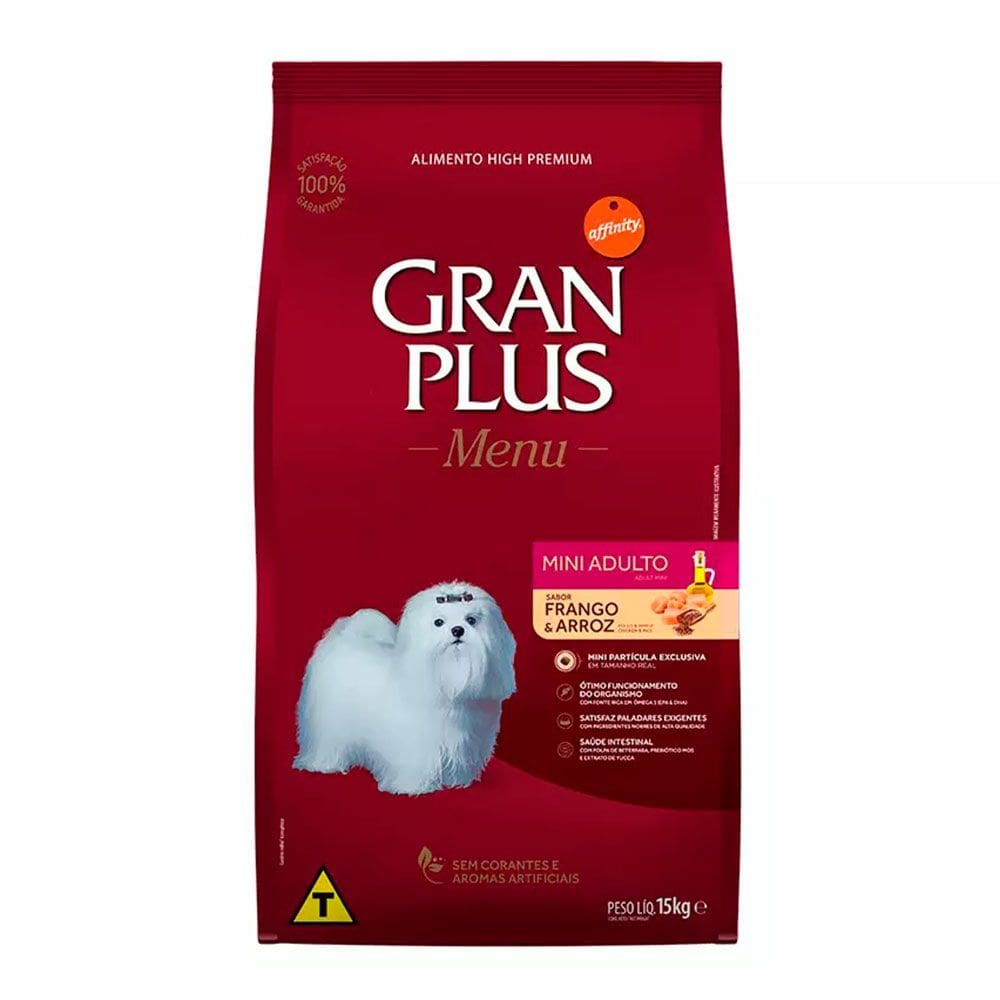 Ração Gran Plus Menu Cães Adultos Porte Mini Frango e Arroz 15kg