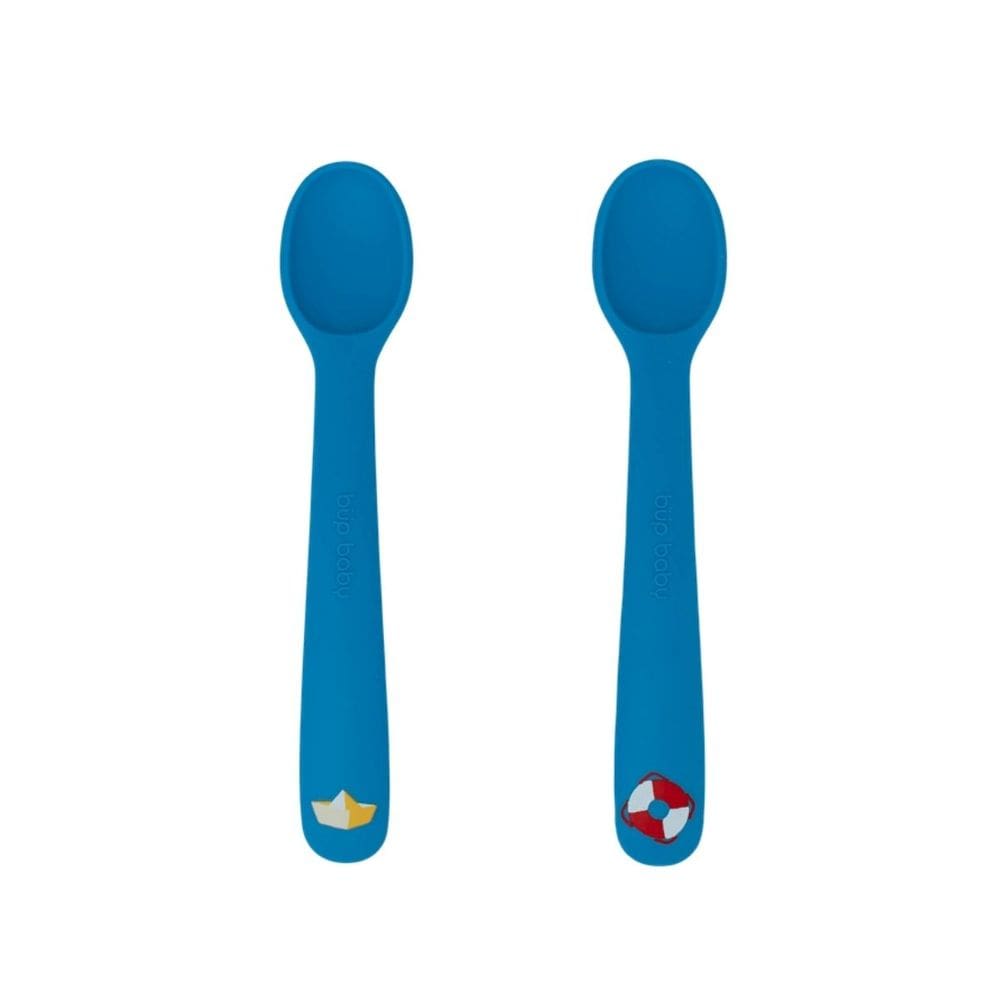 Kit Com Duas Colheres De Silicone Ursinho Navy Azul - Bup Baby