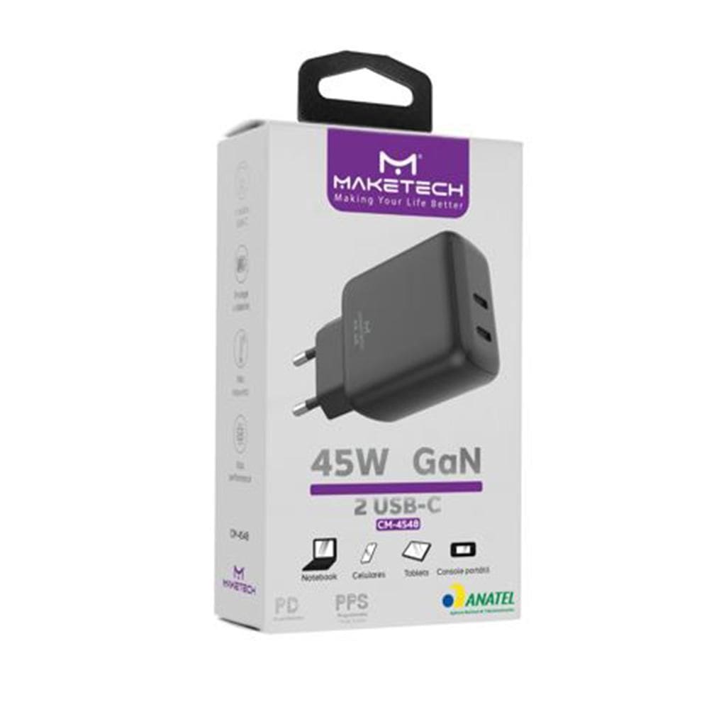Carregador Turbo 45W Gan Dupla Usb-C Cm-4548 Maketech