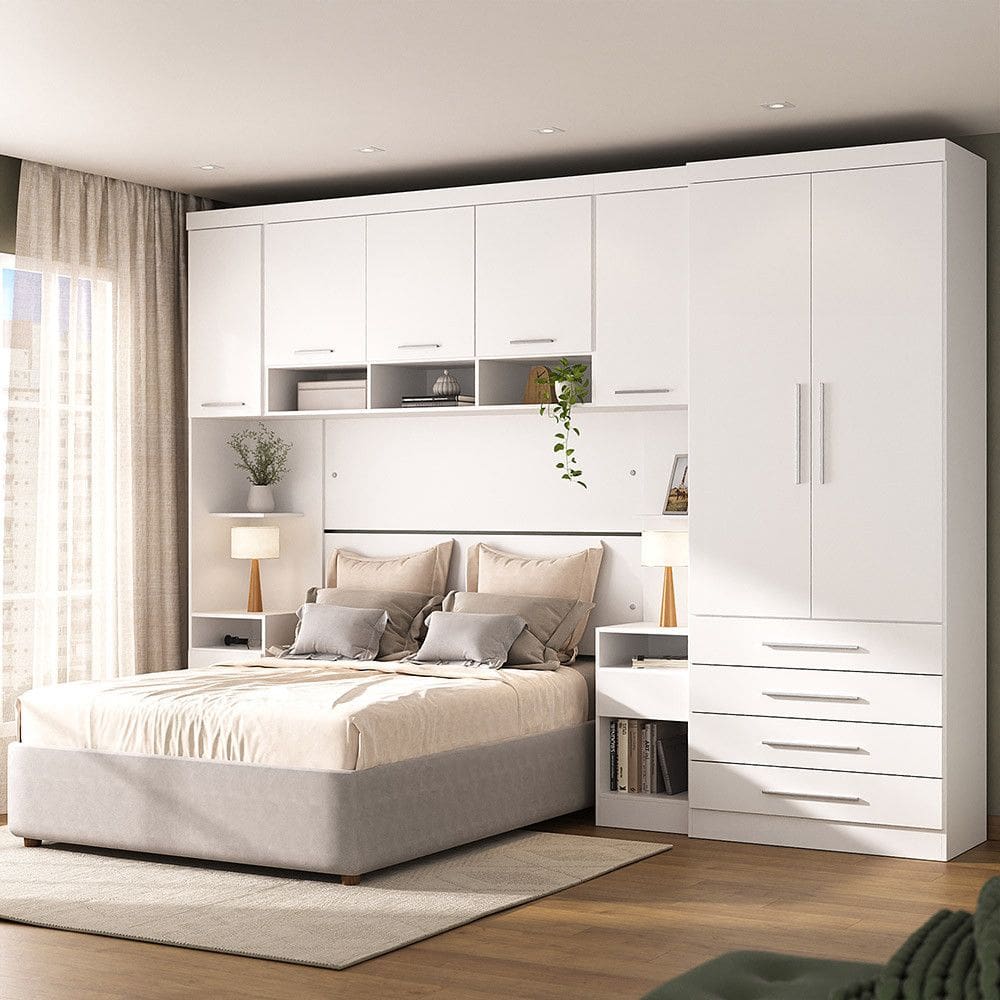 Quarto Modulado Queen com Guarda-roupas Maleiro e Cabeceira Alpes Master Luciane Moveis