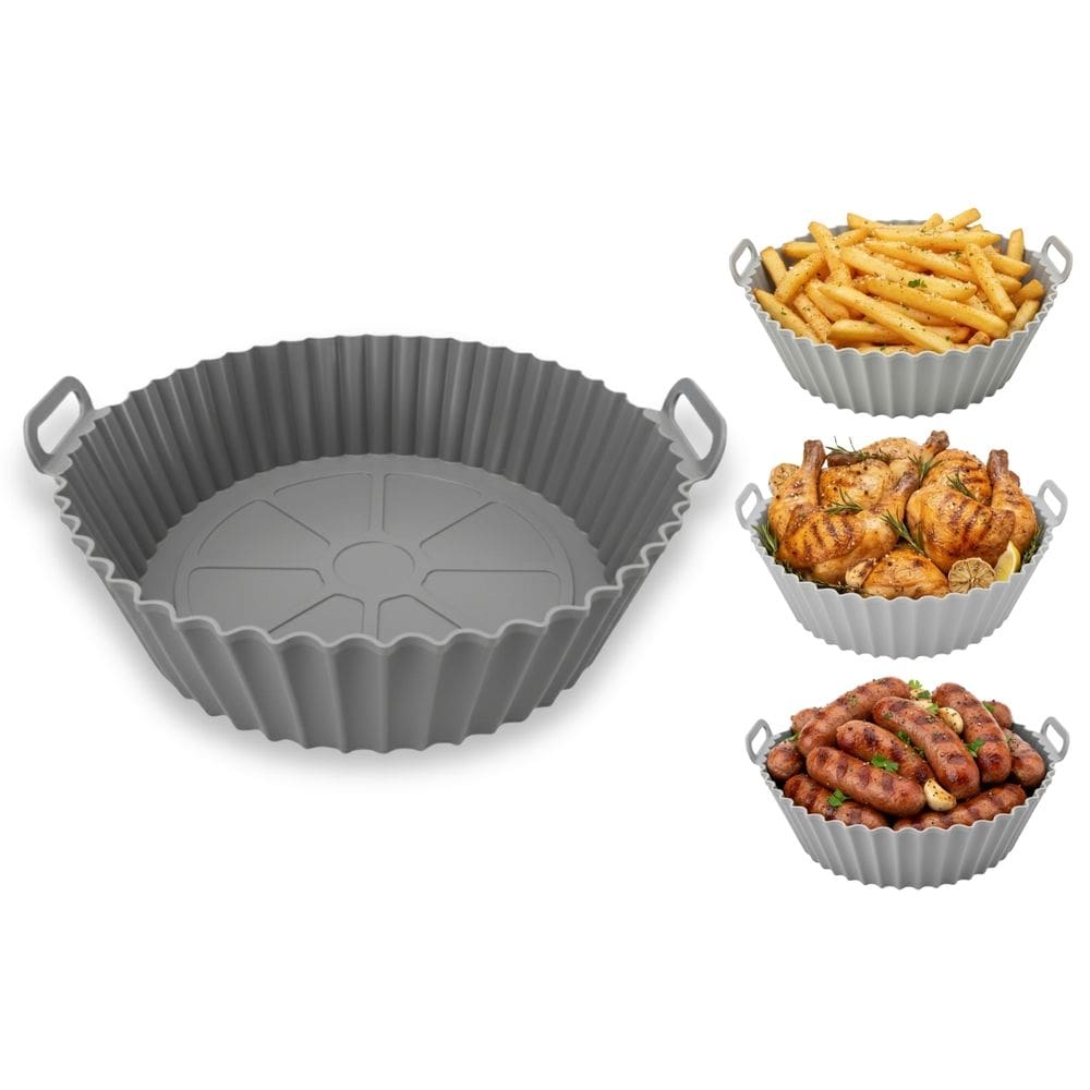 Forma de Silicone Antiaderente para Air Fryer – Cesto Reutilizável com Alças, Compatível com Forno e Micro-ondas