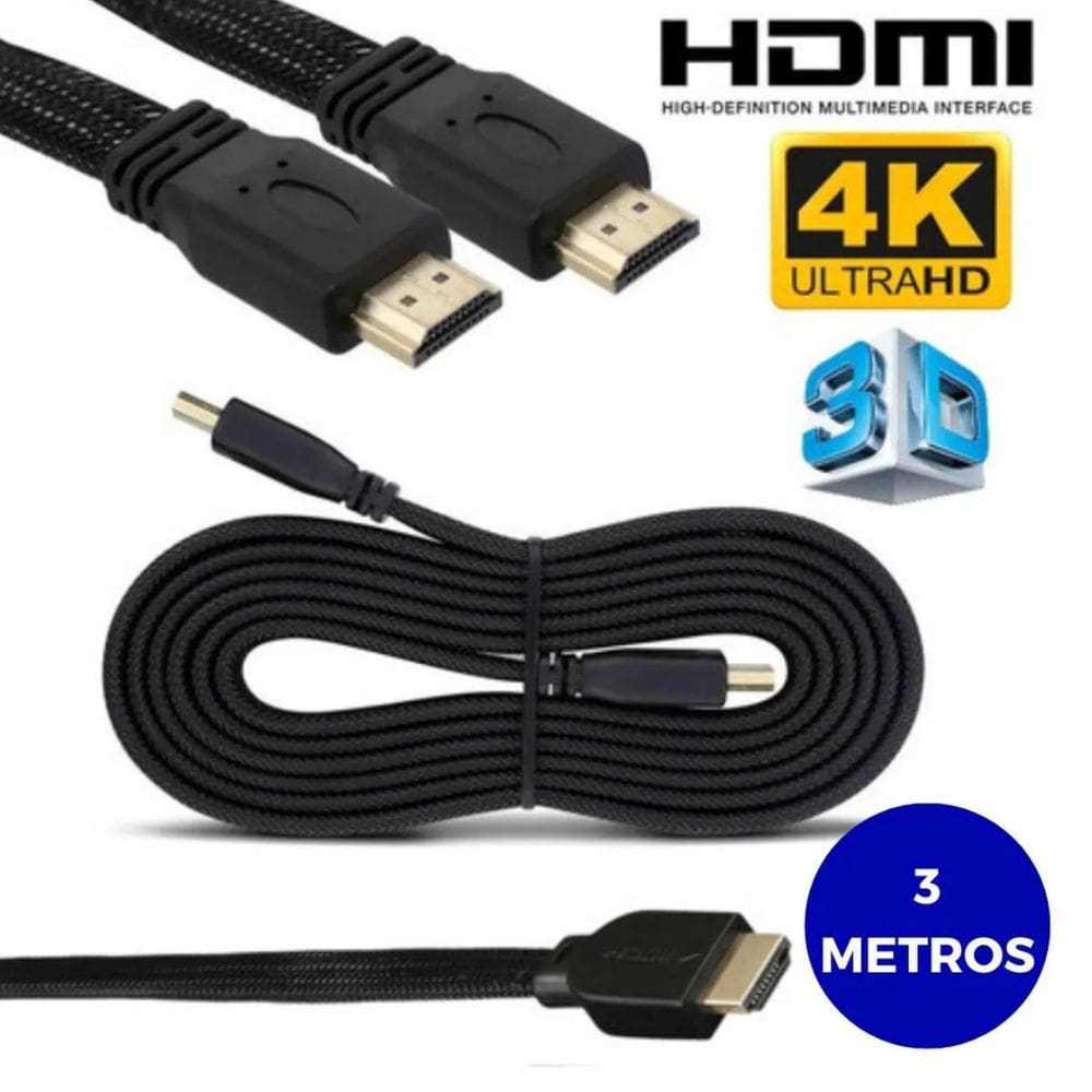 Cabo Hdmi 3 Metros Ultra Hd Alta Velocidade Premium Filmes