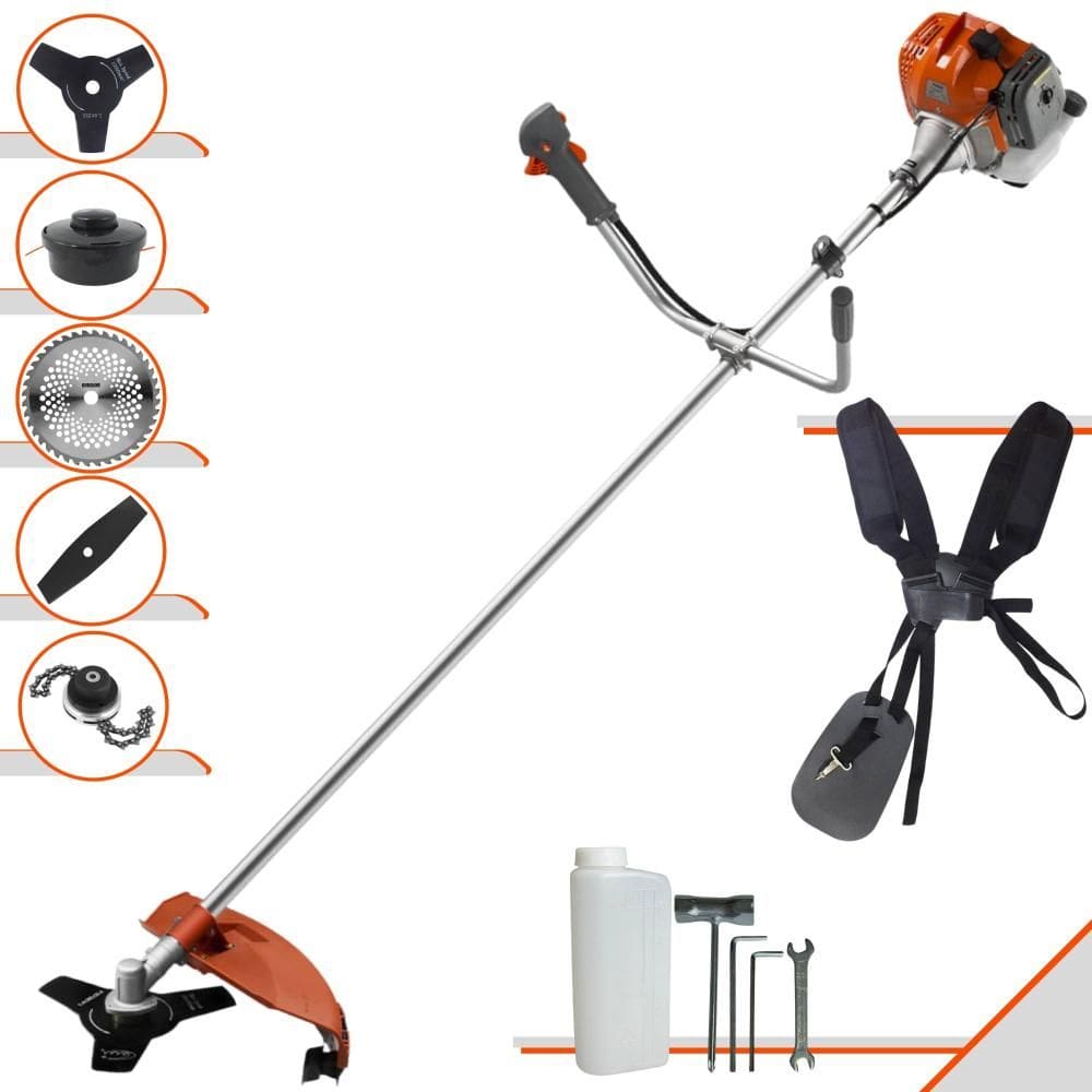 Podador de Cortar Grama Tekna RL430ACN-TK À Gasolina 2T 1,7HP 43cc Com Lâmina Facão + Lâmina 3 Pontas + Disco 40 Dentes + Trimmer + Carretel de Nylon