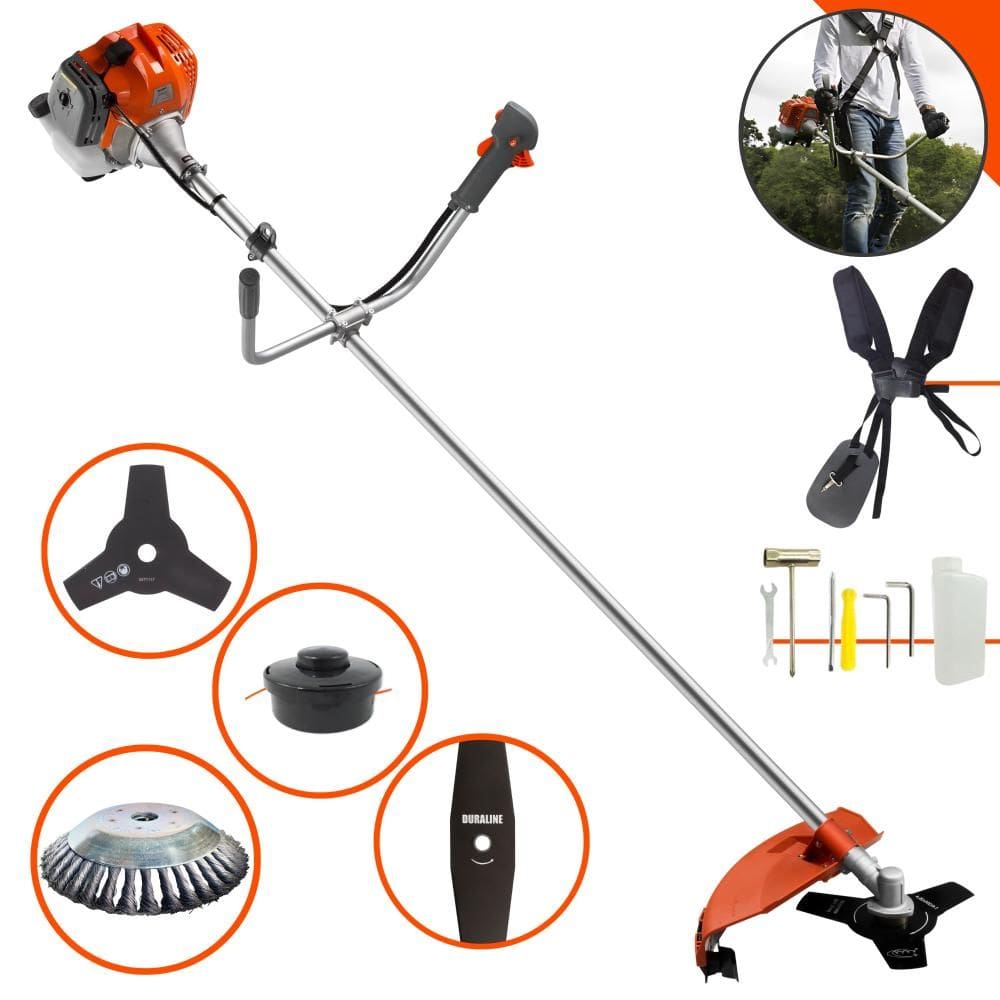 Roçadeira Tekna RL430ACNTK À Gasolina 43cc 1,7HP Alta Rotação e Performance Com Carretel Nylon e Faca 3 Pontas + EXTRA Faca 40 Dentes + Escova de Aço