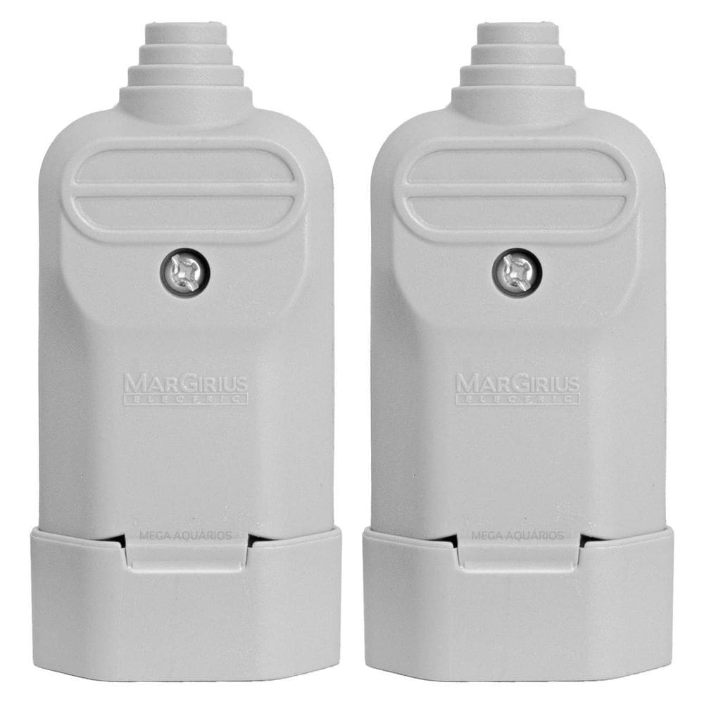 2 Tomada Plug Fêmea Prensa Cabo 3 Pinos Finos 10A Cinza