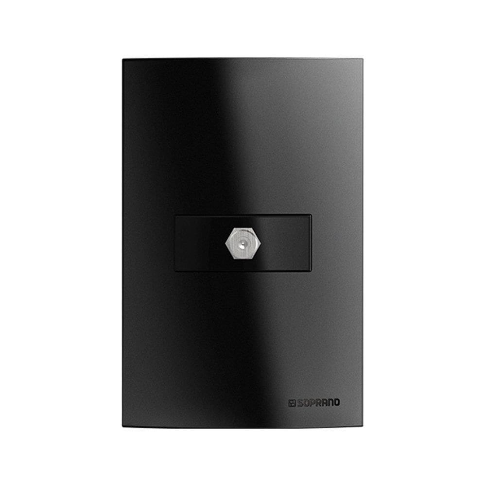 Tomada Soprano Brava Up - Cabo Coaxial Terminal com Placa 4X2 Preto