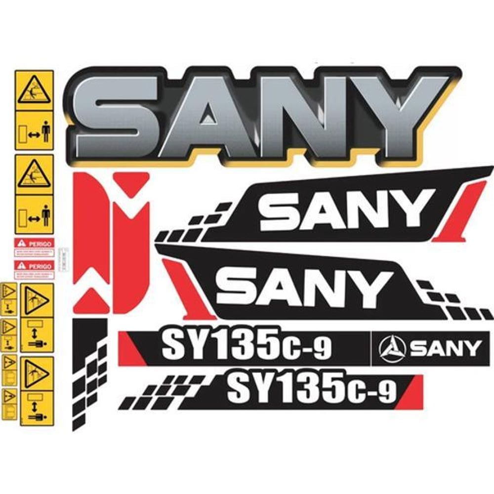 Kit Adesivo Escavadeira Hidráulica Sany Sy135C-9 + Etiqueta