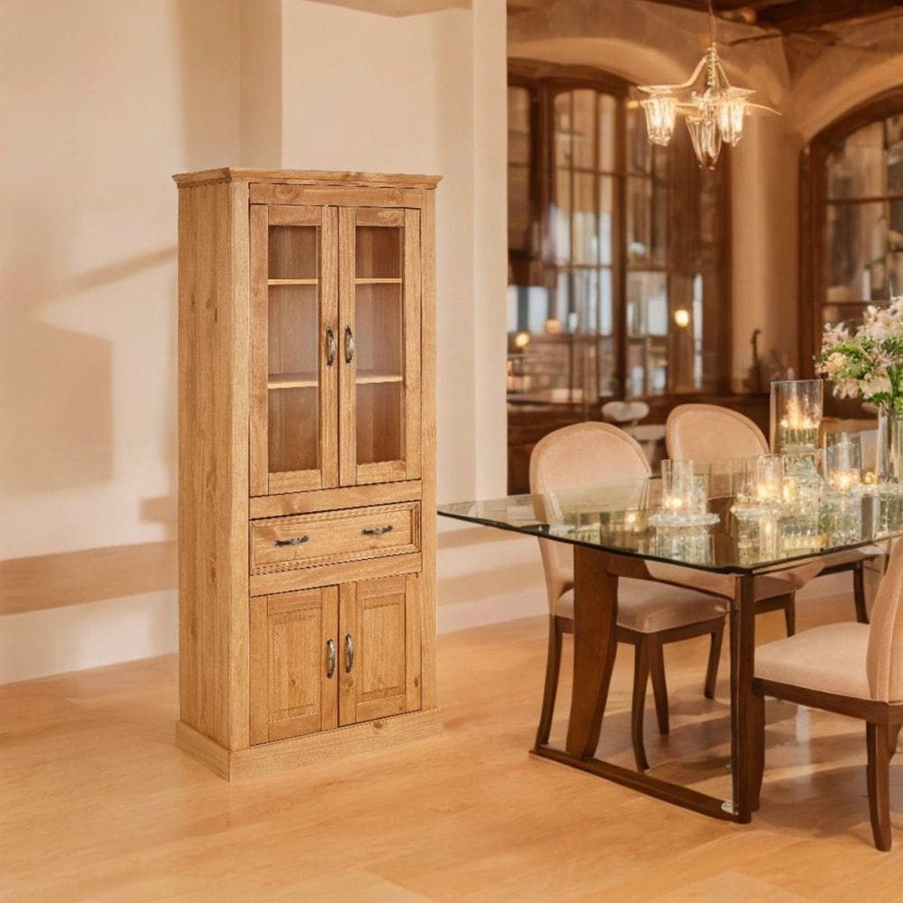 Cristaleira Vitrine de Madeira Coleção England Natural