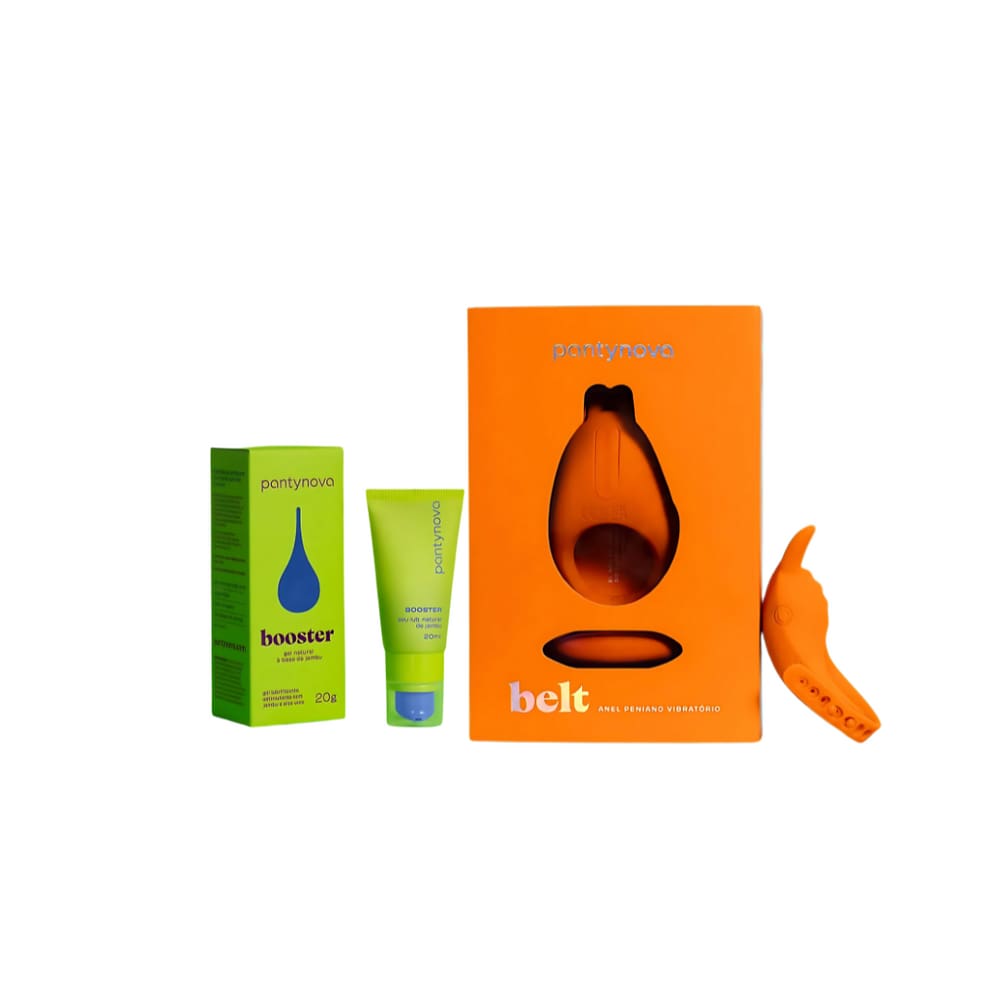 Kit Pantynova - Anel Vibratorio Belt Laranja + Lubrificante Booster 20G