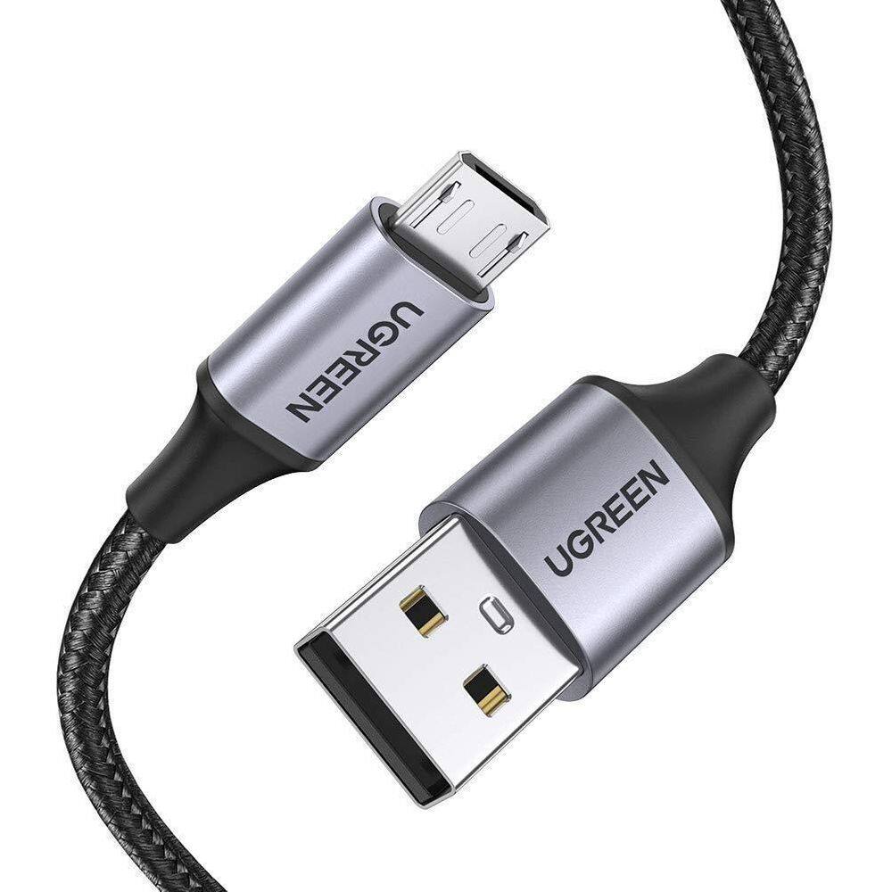 Ugreen Cabo Carregador Micro Usb Nylon Trançado 2M, - Preto