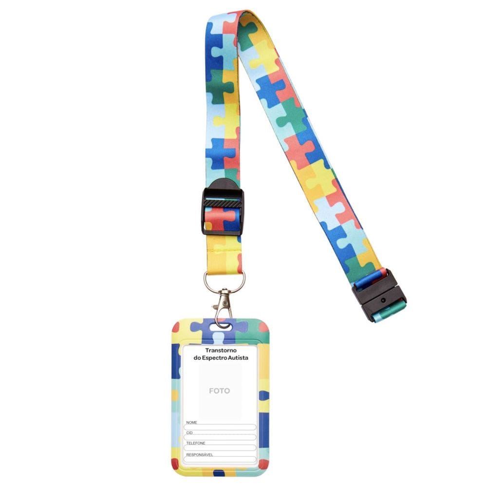 Crachá de Identificação TEA Quebra-Cabeça Trava Antissufocamento Cordão Ajustável Buba