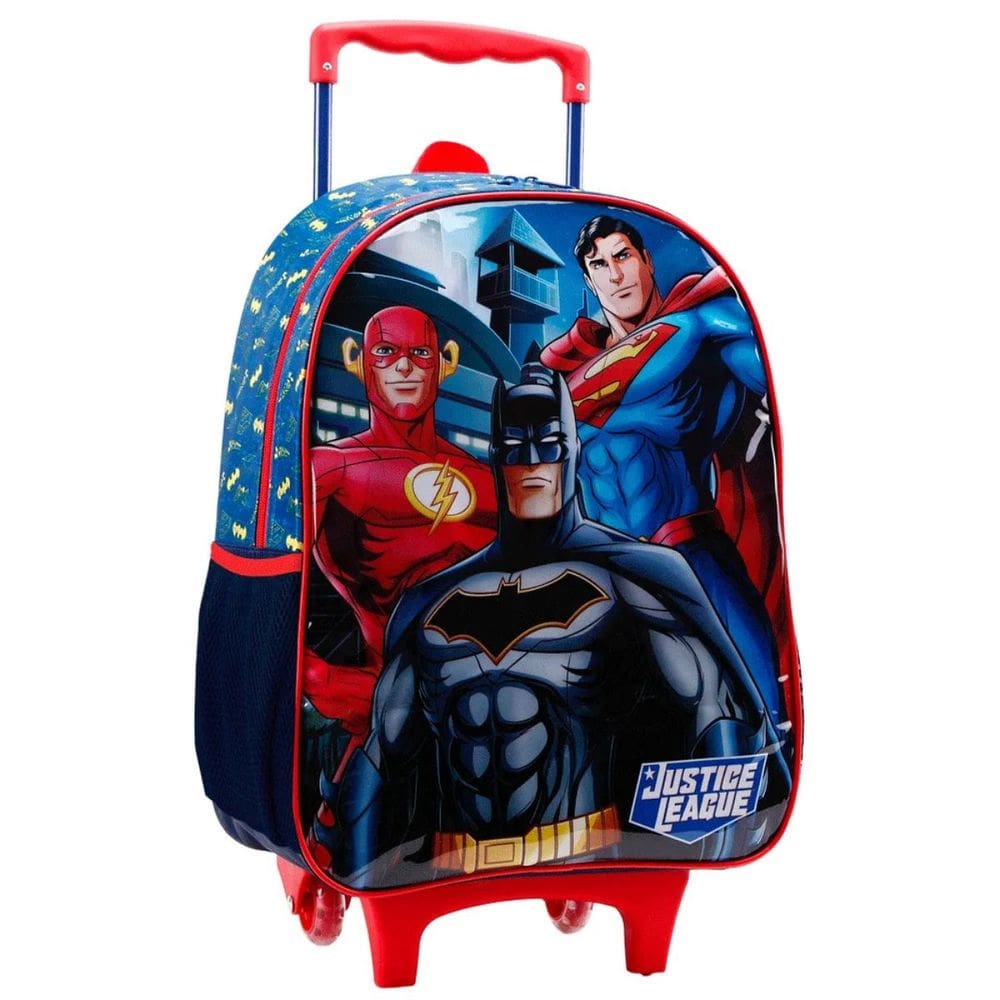 Mochila Liga da Justiça Batman Super Homem e Flash Escolar com Rodinhas - Justice League - Xeryus