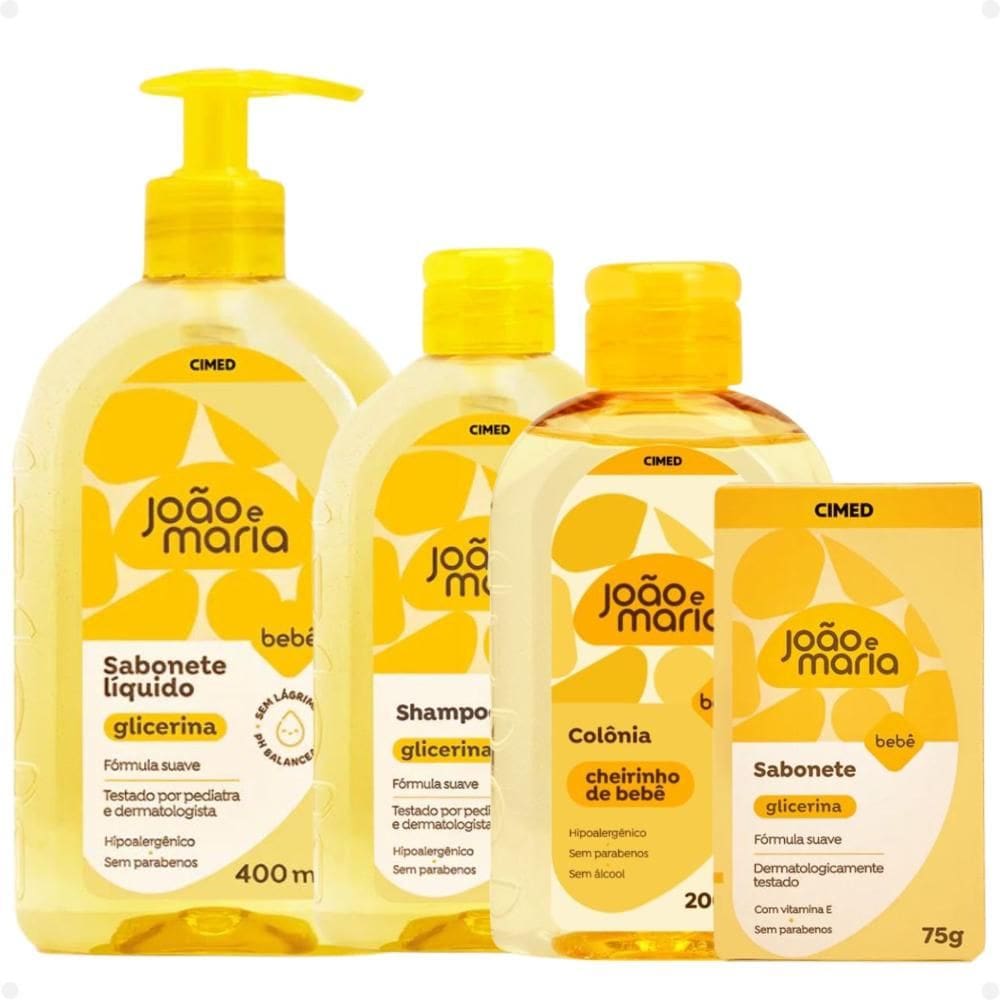 Kit Cimed João e Maria: Sabonete Liquído 400ml, Shampoo 200ml,  Sabonete em Barra 75g e Colônia 200ml