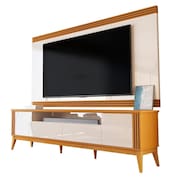 Rack Bancada com Painel Detalhe Ripado Vetro Para TV Até 75 Polegadas 2,18m Madeirado/Off White