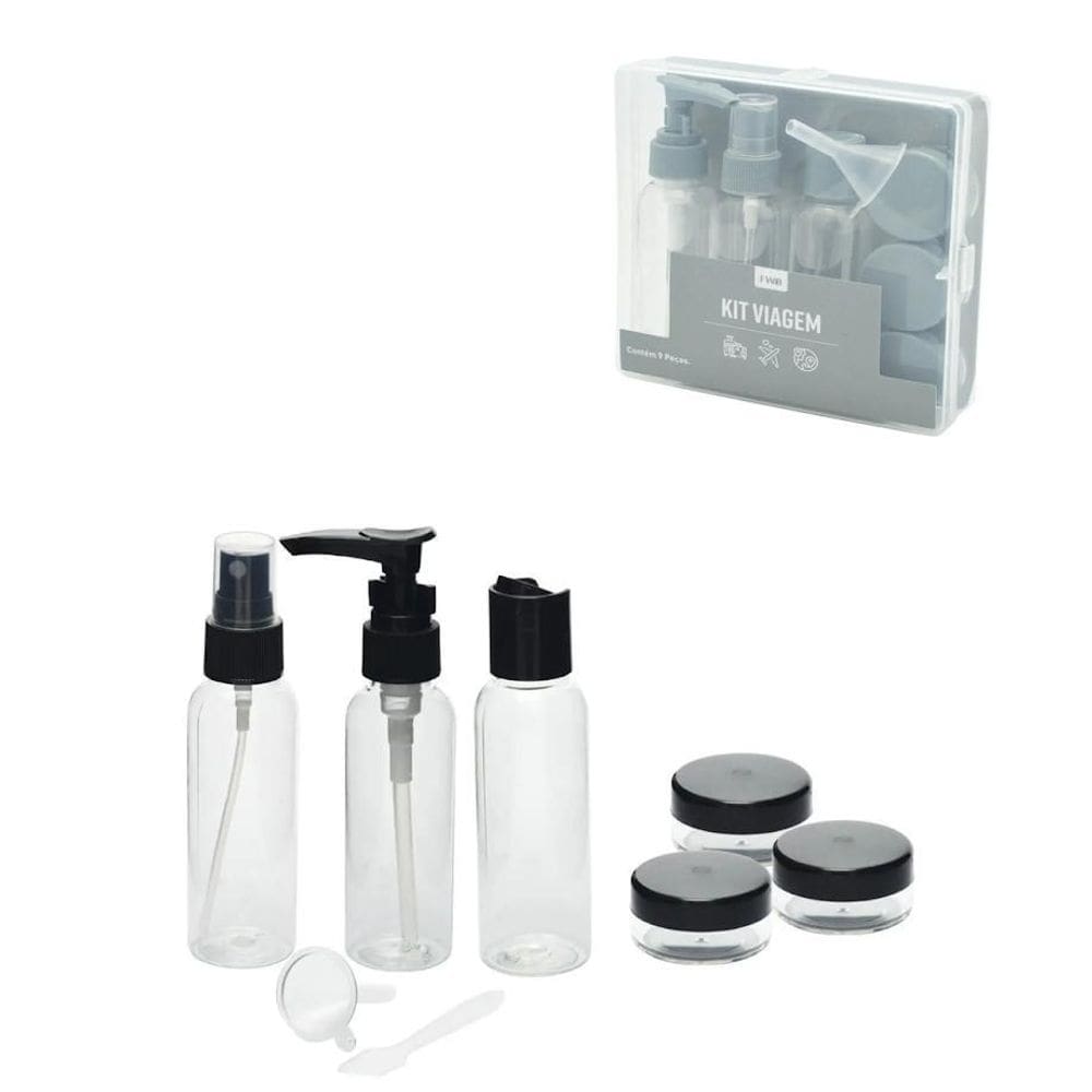 Kit De Frascos Com Case Organizador Para Viagem 9 Peças