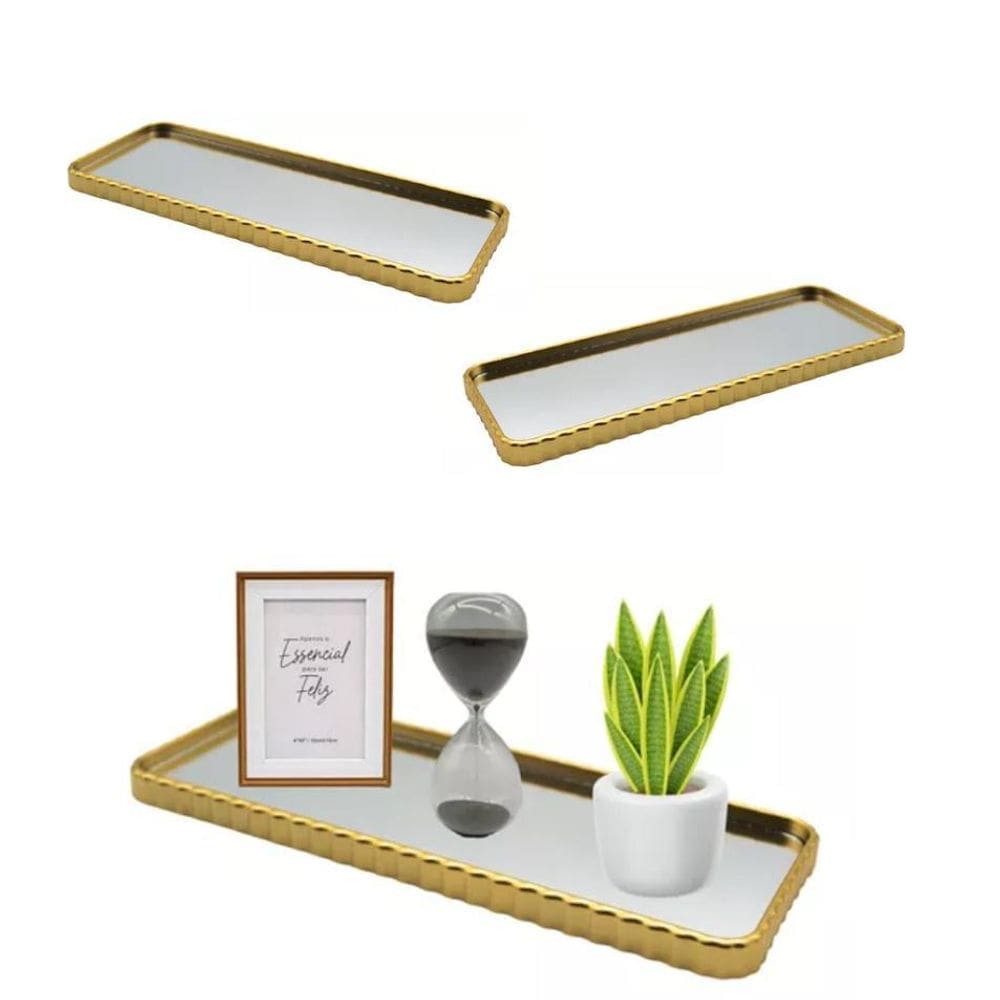 Bandeja Decorativa Dourada Espelhada Ondulada Banheiro