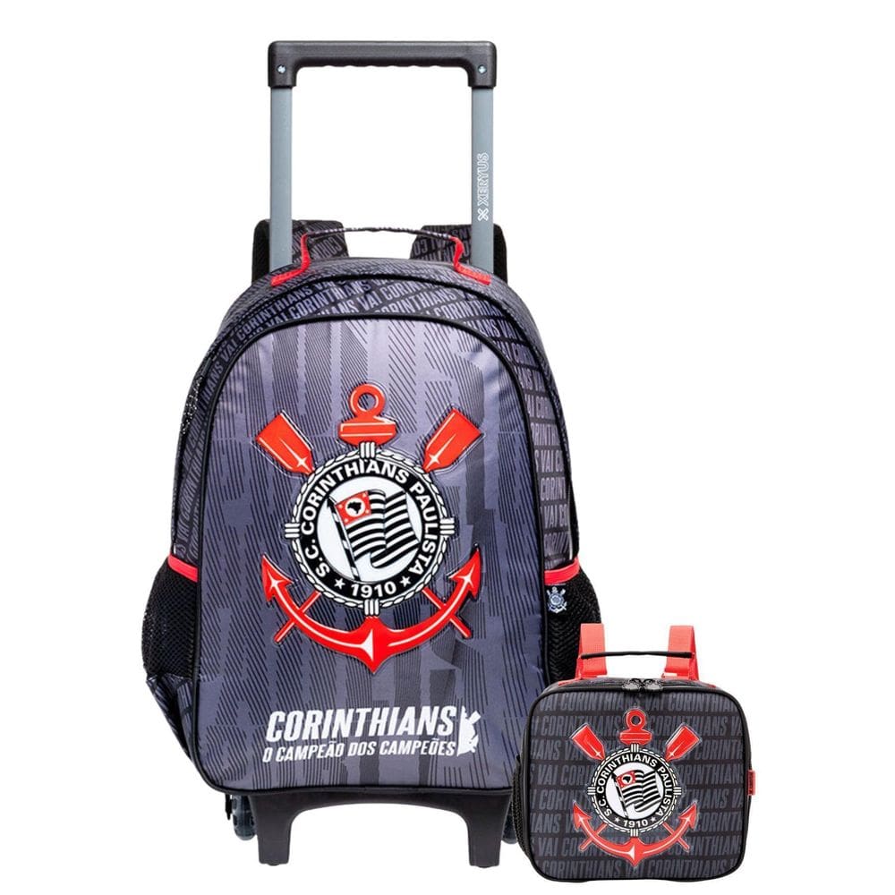 Kit Corinthians Timão Mochila Roda 2Em1 + Lancheira Térmica