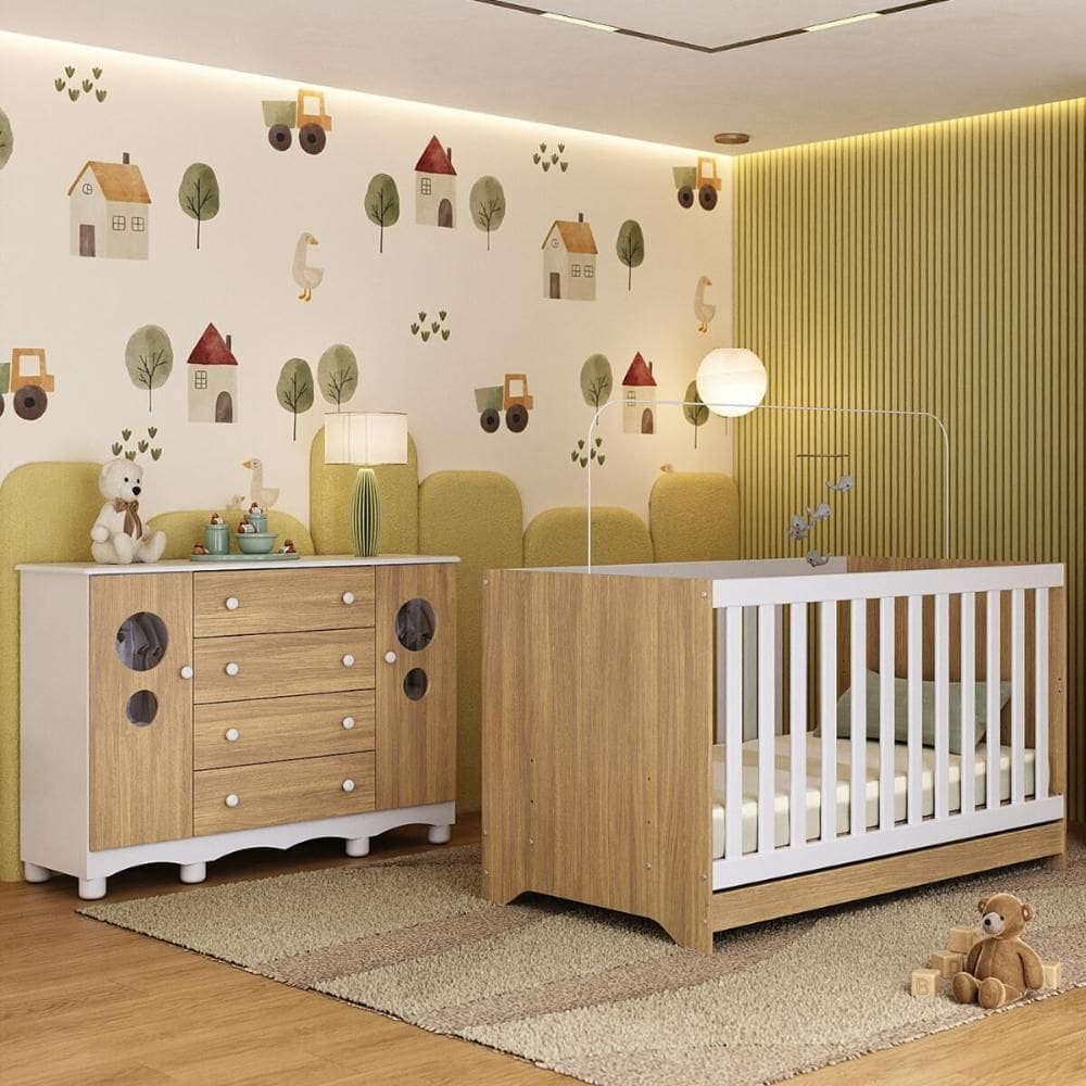 Berço Americano 3 em 1 com Cômoda 2 Portas 4 Gavetas Suspiro Multimóveis MP4714