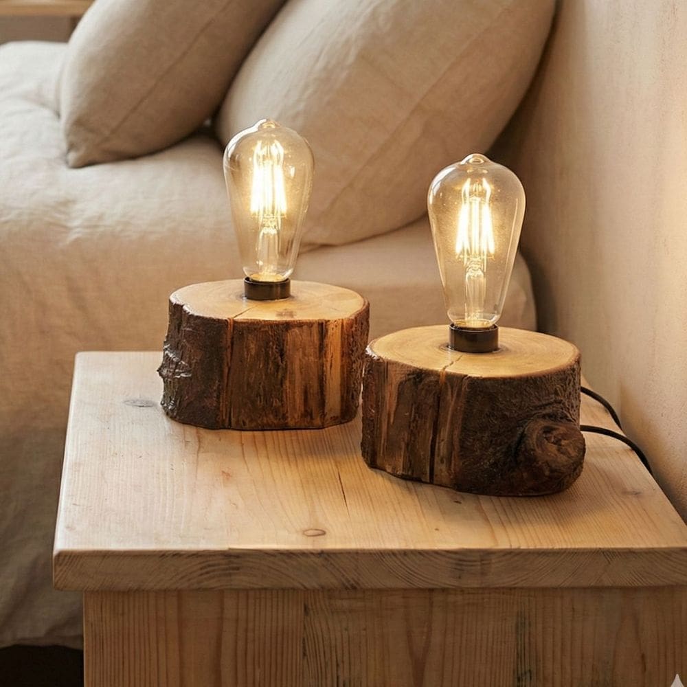 2 Luminarias Mesa Rustica Madeira 15x14-14x13cm Abajur E27