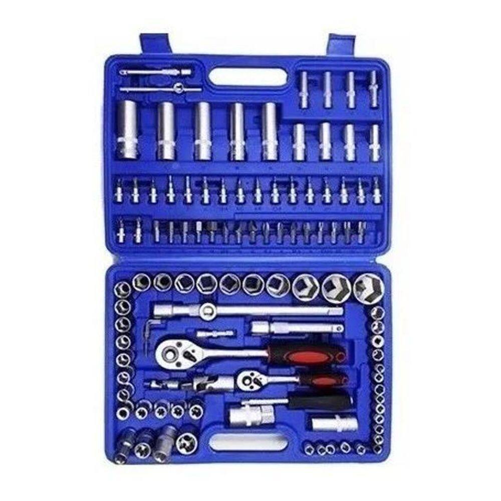 Jogo Soquetes 108 Peças E Ponteiras Encaixe 1/4 E 1/2