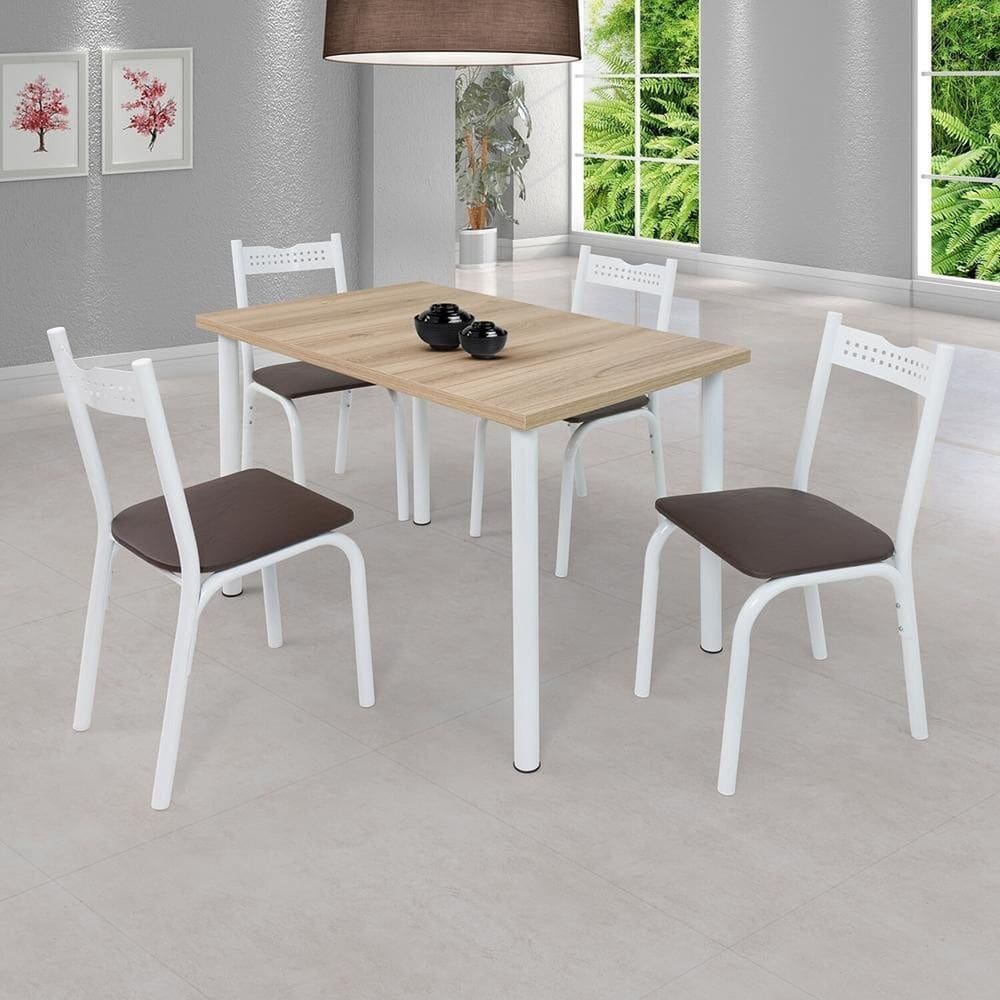 Conjunto de Mesa Tampo Laminado com 4 Cadeiras Ana Pop Branco/Marrom