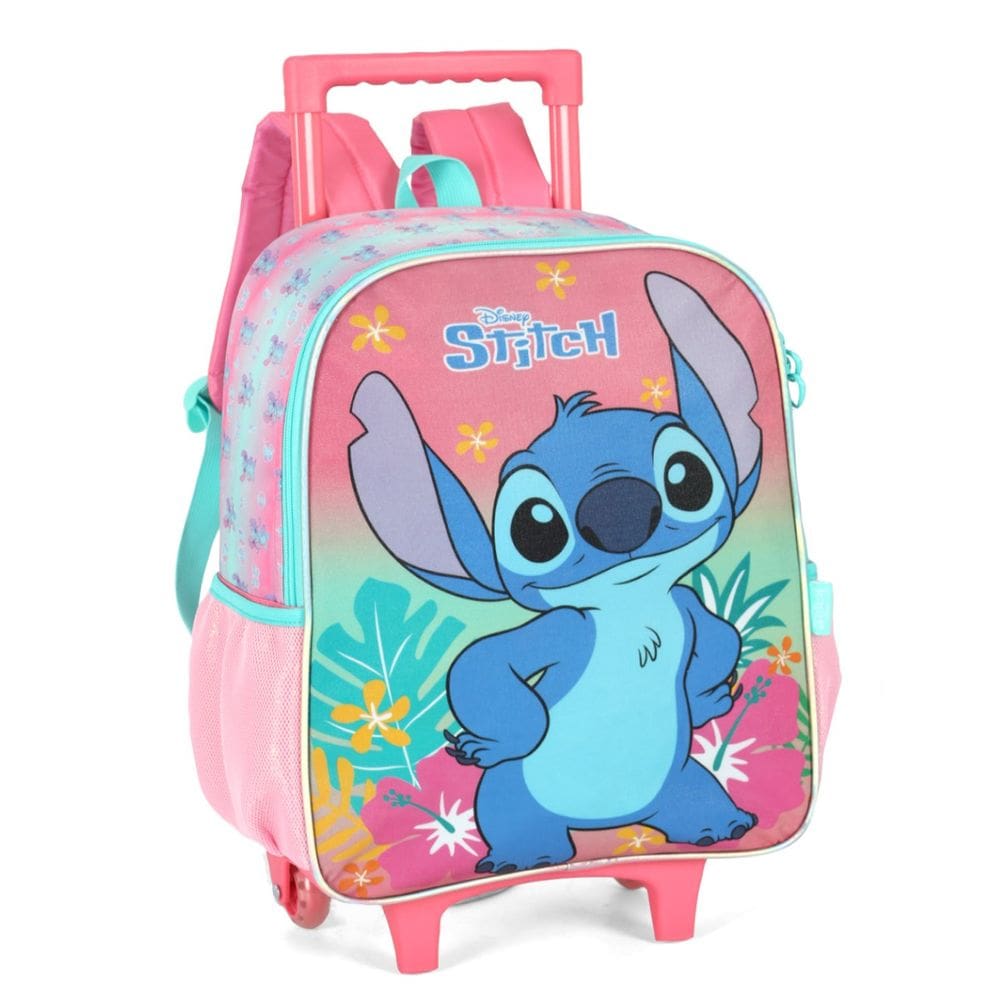Mochila Lilo Stitch Menina Juvenil Escola Rosa Rodinha
