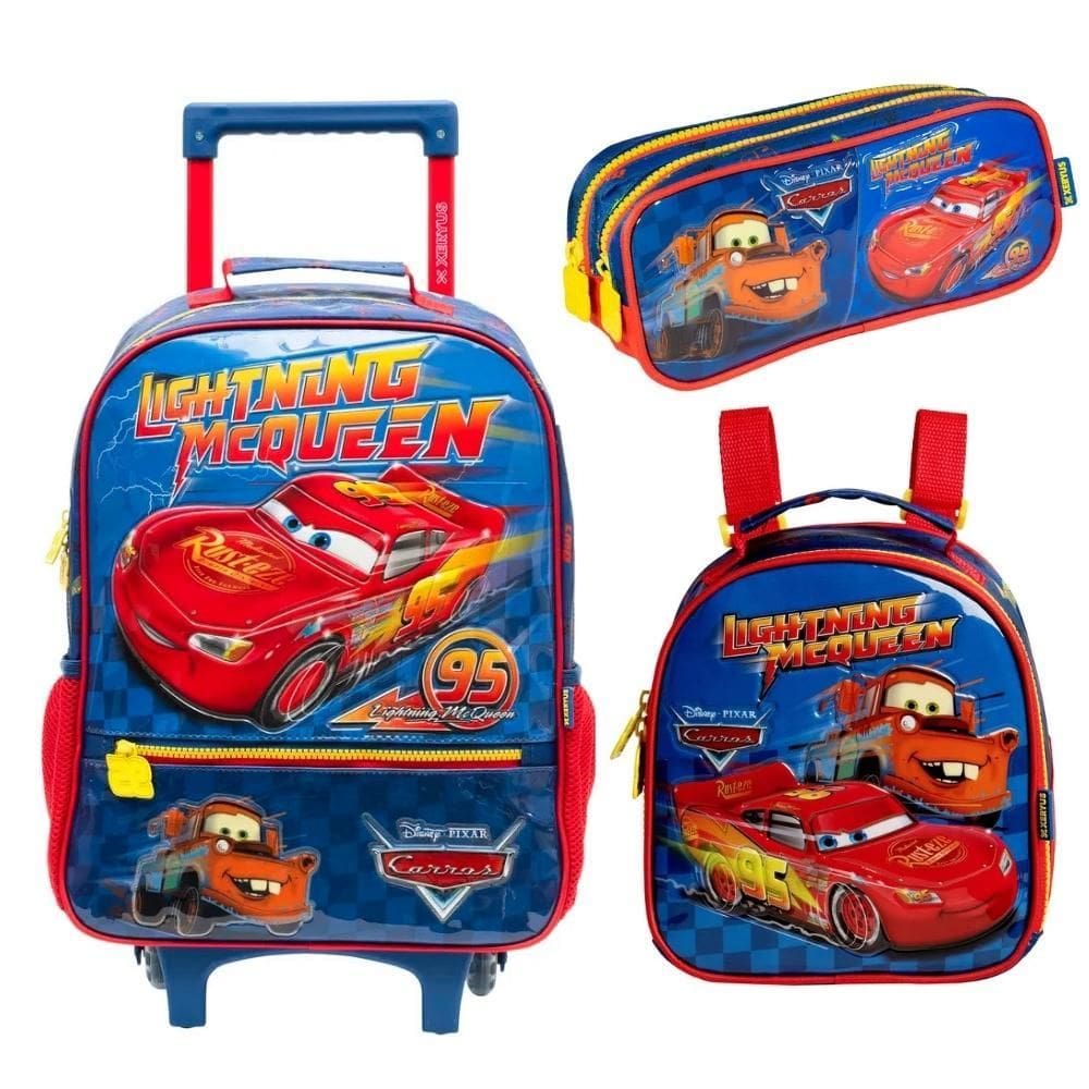 Kit Mochila De Carrinho Escolar Com Rodinhas Carros