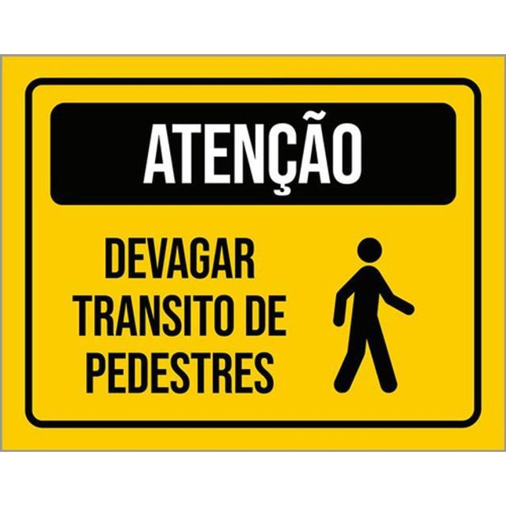 Kit 3 Placas Atenção Devagar Transito De Pedestres Desenho