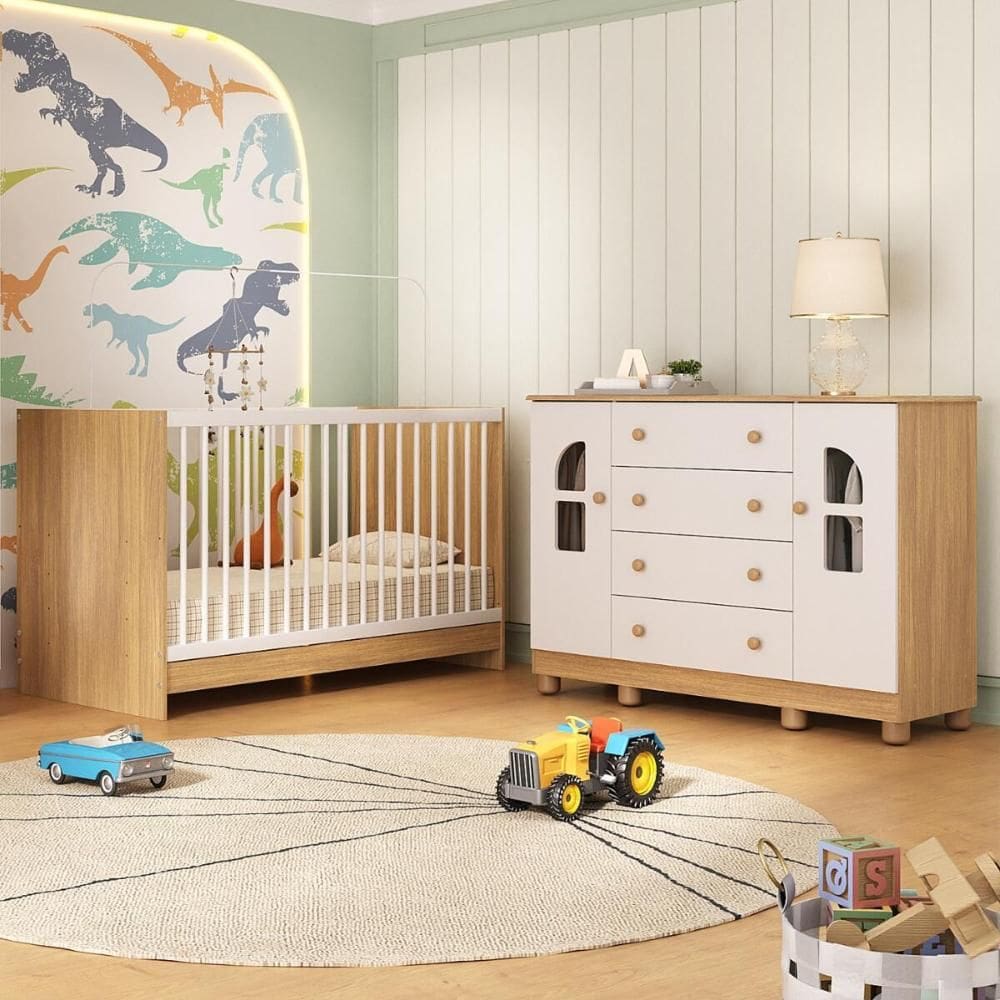 Berço 3 em 1 para Colchão 130x60cm com Cômoda 2 Portas 4 Gavetas Nina Multimóveis MP4764