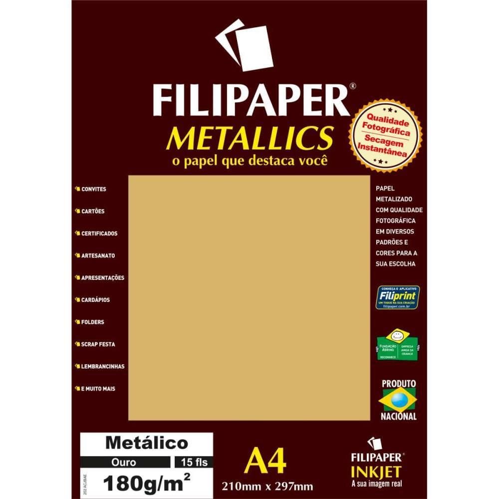 Papel A4 Metálico Ouro 180gr. 15 folhas - Filiperson