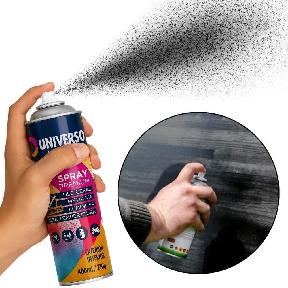 Tinta Spray 400Ml Preto Fosco Uso Geral Em Aço Ferro Couro